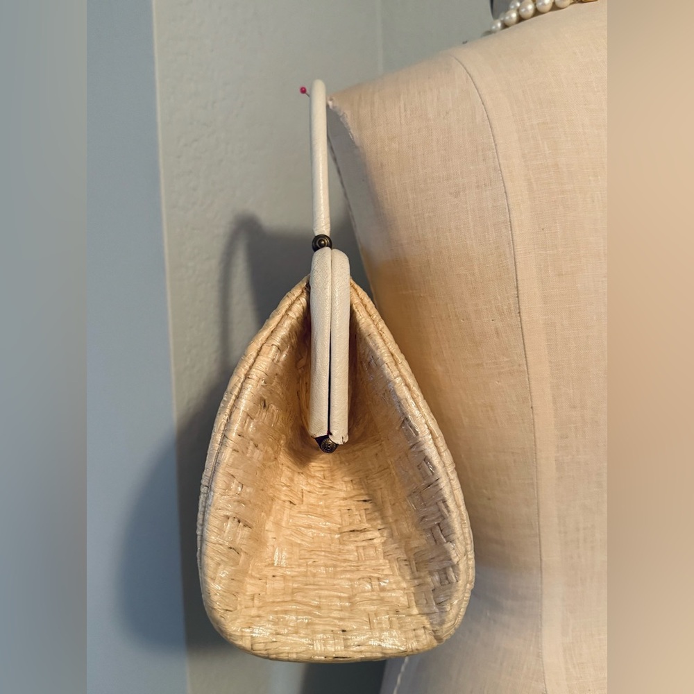 Vintage 50s/60s Verdi USA Made Straw Bag with Plastic Cover 12”x7”x5” - Picture 4 of 10